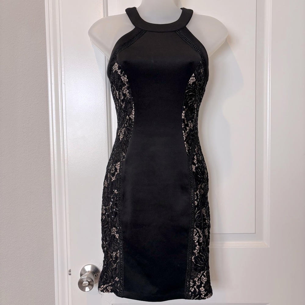 BCX Halter Top Dress with Lace and Sequins